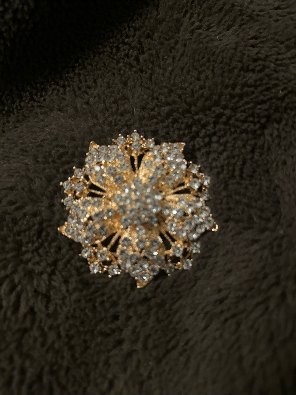 Source Unknown Gold and Clear Crystal Floral Brooch